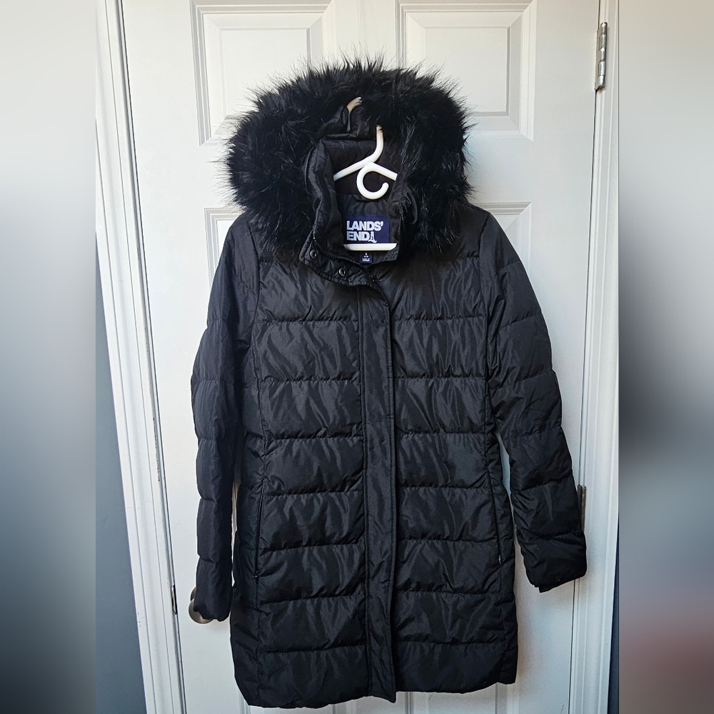 Lands End Down Winter Coat Black Size 6-8
